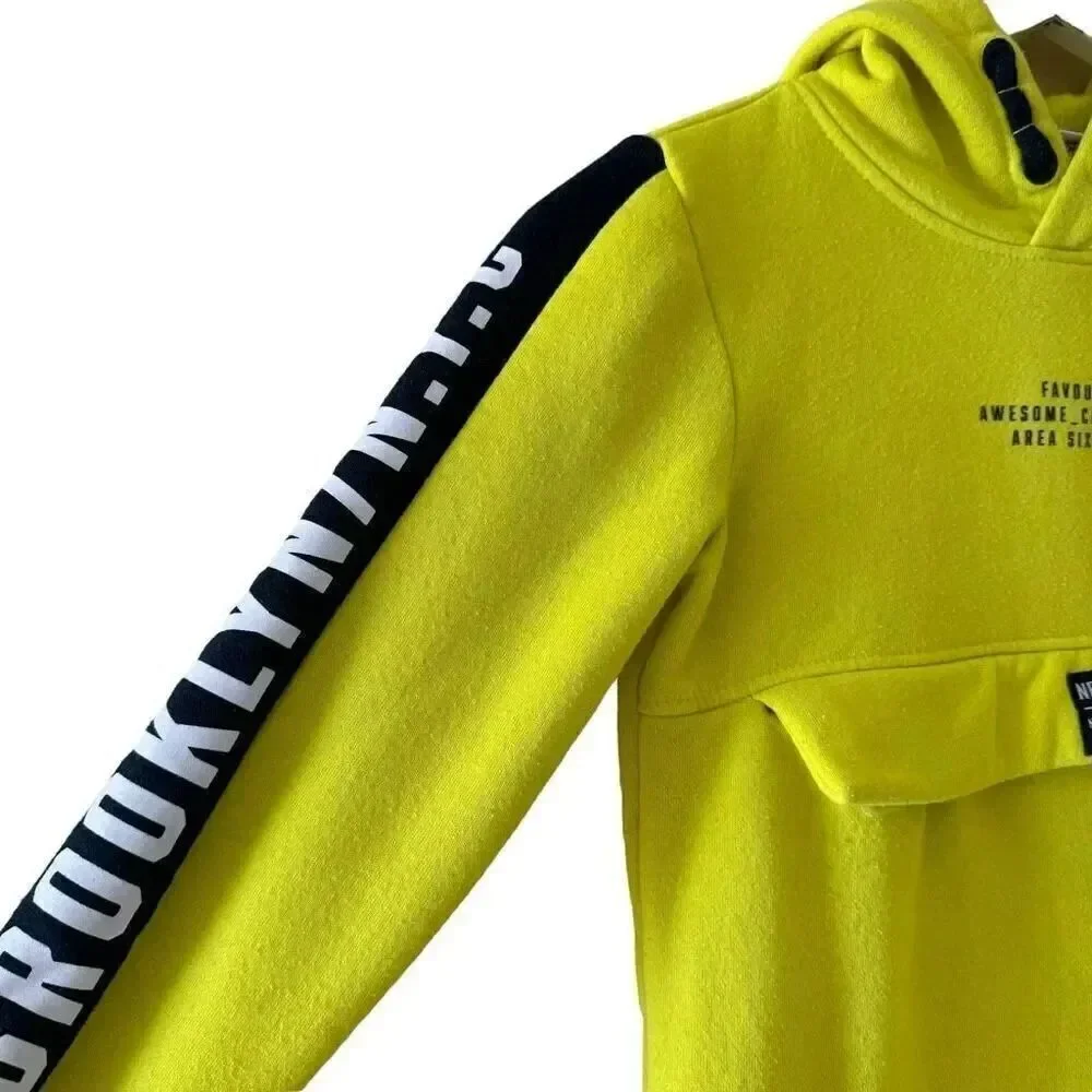 Dopodopo Neon Yellow Boys Cotton Blend Long Sleeves Hooded Sz S